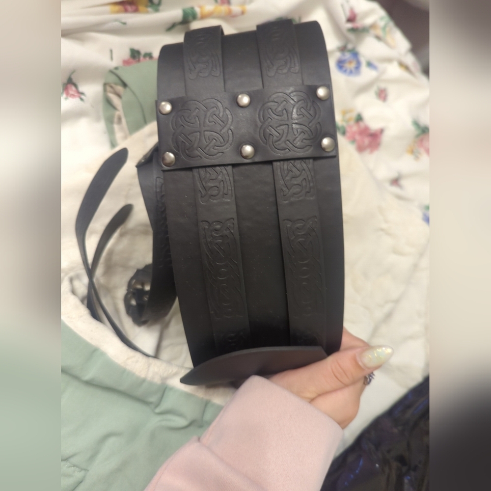 Renaissance Festival Black Leather Costume Belt With Silver Buckles